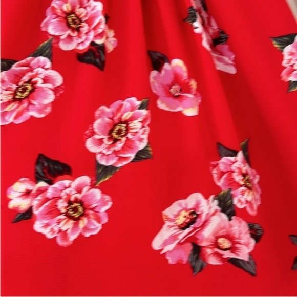 Floral Red Pink Swing Dress Size Medium - Picture 3 of 9